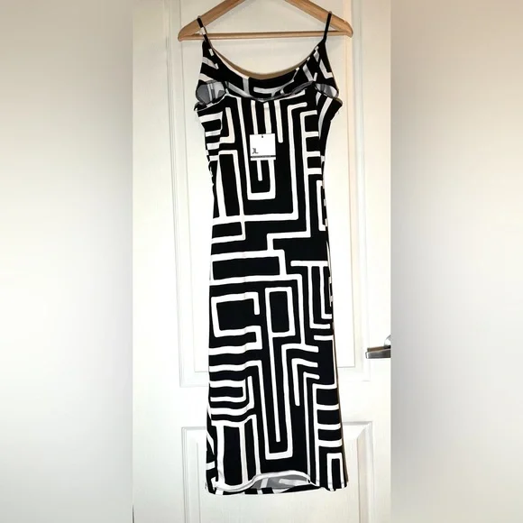 NWOT Jules & Leopold B&W Geo Print Cowl Neck Slip Midi Dress Date Night Party, M - Picture 6 of 14